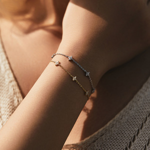 Bracelet en argent S925 poli, doré, avec zircons cubiques multi-étoiles, délicat, réglable, chaîne céleste, bijou élégant, cadeau - Product Image 3