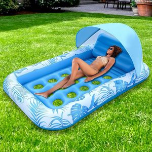 Inflatable Floating Pool Lounger With Sunshade 185x120cm Adult PVC Float Raft For Outdoor Swimming Pool Relaxation - Product Image 2