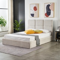 Design élégant et élégant, tissu velours gris doux, forme carrée capitonnée, lit double de rangement à gaz