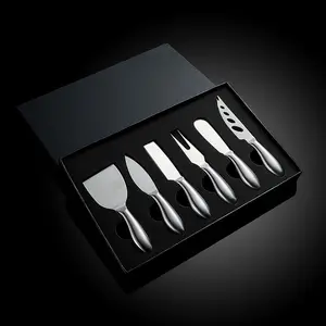 Set pisau keju baja tahan karat Logo kustom dapur Set pisau keju dengan kotak hadiah