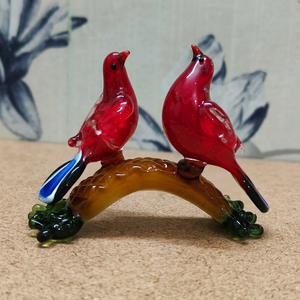 Figurines d'oiseaux roses en verre soufflé à la main, paire sur branche, décoration artistique, sculpture animale de collection, faite à la main - Product Image 3