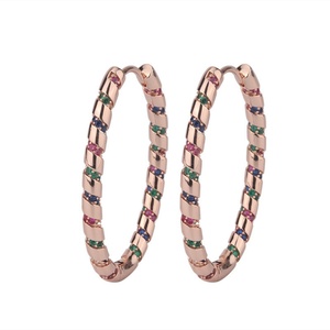 Vintage Jewelry Eco-friendly Copper Gold Plated Micro Pave Color Zircon Statement Earrings Extra <b>Large</b> <b>Hoop</b> Earrings - Product Image 1