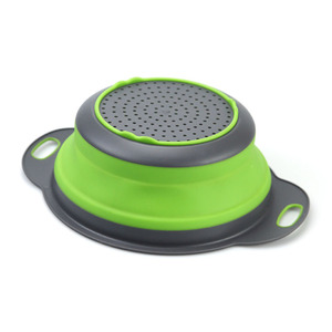 Folding Drain <b>Basket</b> Set Collapsible Colander For Fruit Vegetable Strainer With Handles Green And Gray Color - Product Image 4