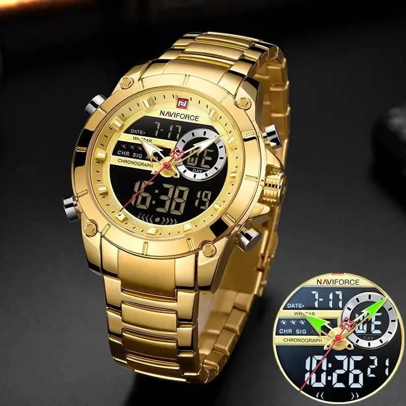 NAVIFORCE 9163 migliori orologi da uomo di lusso in oro orologio sportivo analogico al quarzo ora da uomo orologio sportivo nuovo sport orologio da polso