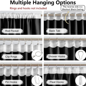 1/2件100% 遮光全遮光薄膜窗帘防晒遮阳纯色涤纶中国高遮光杆窗帘 - Product Image 3