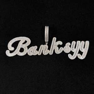 Personal isierte benutzer definierte Baguette Anfangs buchstabe Anhänger Bling Zirkon Weißgold Kapital Alphabet Name Halskette - Product Image 3