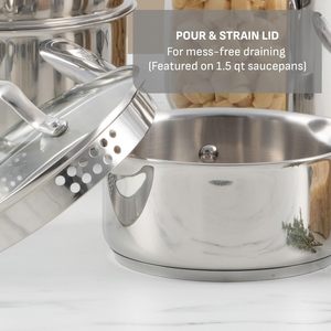 Ensemble de casseroles en acier inoxydable 11 pièces, directement de l'usine, finition polie, compatible induction et gaz, antiadhésif, passe au lave-vaisselle et au <span class=keywords><strong>four</strong></span> - Product Image 5
