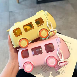 New Creative Bus Shape 500ml Plastic <b>Straw</b> Cup Reusable BPA Free Cute Outdoor Unisex <b>Drinking</b> Water <b>Bottle</b> <b>Straw</b> Rope Fast - Product Image 6
