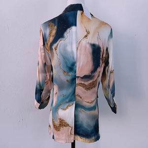 Blazer en soie à imprimé marbré personnalisé pour femmes, <span class=keywords><strong>veste</strong></span> de costume à manches trois quarts pour dames - Product Image 4