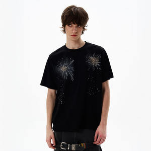 Ropa Urbana de Alta Calidad, 100% Algodón Tejido, 300 Gsm, Transpirable, Corte Holgado, Manga Corta, Diseño de Fuegos Artificiales Personalizado - Product Image 1