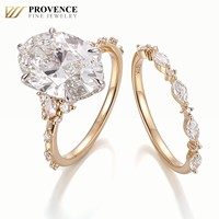 Collection de mariage, bague de fiançailles en or jaune massif 10 carats avec diamant de laboratoire ovale 5 carats, 6 griffes, ensemble de bijoux fins sur mesure pour mariée