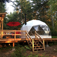 Dôme de glamping géodésique en acier 4 saisons avec tente bulle et couverture ignifuge en polyester doublement enduit de PVC, imperméable et résistante aux UV