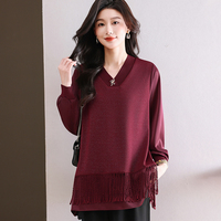 Blusa de punto para mujer al por mayor con diseño de dos piezas falsas, manga larga, ajuste holgado, para uso diario en la oficina