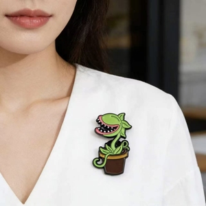 Broche de esmalte vintage con diseño de Venus Flytrap en maceta, pin de solapa de planta carnívora de moda, insignia de dibujos animados única para ropa - Product Image 2