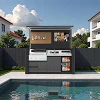 Îlot de cuisine extérieur multifonctionnel en acier inoxydable 304 robuste avec station barbecue, évier, hotte TV et réfrigérateur pour villa et cour