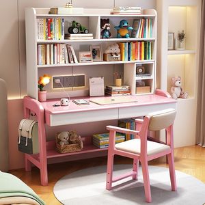 โต๊ะไม้เนื้อแข็งพร้อมชั้นวางหนังสือโต๊ะคอมพิวเตอร์แบบรวม 80x60x190 ซม. โต๊ะเรียนในห้องนอนบ้านสำหรับเด็กนักเรียน - Product Image 4
