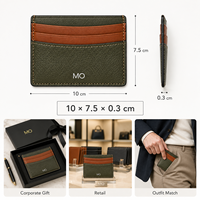 Porte-cartes personnalisé en cuir olive à faible MOQ pour les acheteurs en marque blanche, avec poches contrastées et support d'emballage