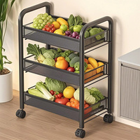 Carrito de Almacenamiento de Cocina Metálico Moderno de 3 Niveles, Carrito Multiusos con Cesta de Malla, Asa y Ruedas, Carrito para Islas de Cocina