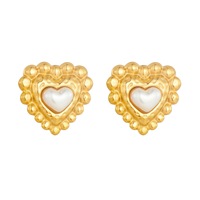 Pendientes de Moda con Incrustaciones de Perlas en Forma de Corazón, Chapados en Oro de 18K, Acero Inoxidable, Resistentes al Agua