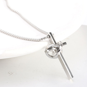 Stainless Steel <b>Cross</b> Pendant Necklace 18mm Double Ring Design For Women Daily Wear - Product Image 2