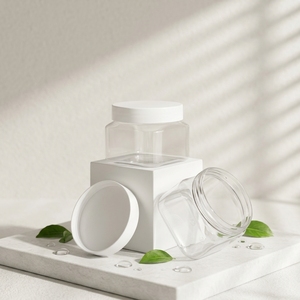 Praça Transparente para Frascos de Plástico Transparente Tampa Branca 150ml 10oz Capacidade para Vasos Cosméticos Creme Manteiga Corporal Máscaras faciais Eye Cream - Product Image 1