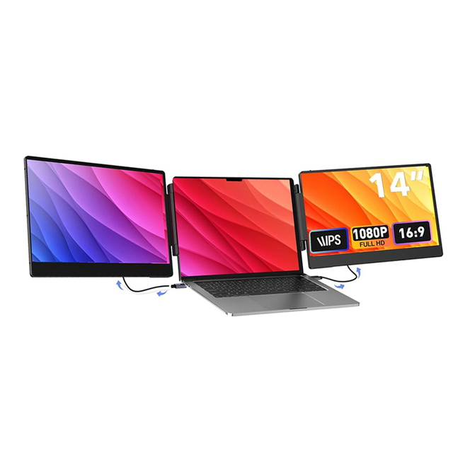 14-Inch Dual-Screen Portable IPS LCD Monitor 1080P 60Hz 13-17" Laptop Compatible Built-In Speaker Type-C for Gaming Mobile