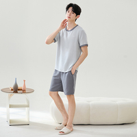 Ensemble de pyjama décontracté pour homme, manches courtes, imprimé, 100% polyester, tricoté, respirant, vêtements de détente