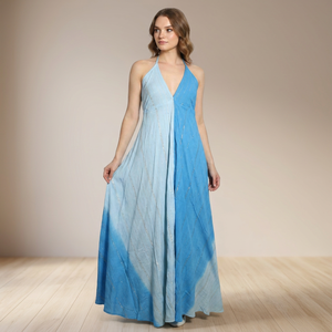 Vestido Largo Romántico Vintage con Cintura Imperio de Rayón, Escote en V, Tirantes Finos, Largo hasta el Tobillo, Color Degradado, Elegante Vestido de Noche de Verano - Product Image 2