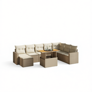 Conjunto de Sofás de Jardín de Ratán Beige, 6 Plazas, Muebles de Exterior Resistentes a la Intemperie, Diseño Contemporáneo - Product Image 1