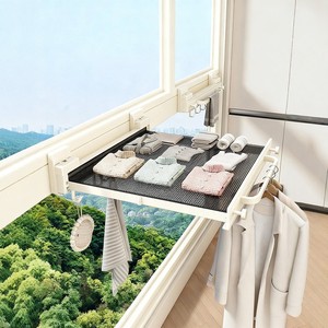 Folding Clothes Rack Rectangle Hook Type Foldable Mobile Drying Rack For Bay Window Balcony Space Saving Design - Product Image 1