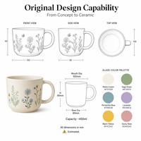 Tasses à fleurs en céramique de luxe en gros, style pastoral nordique, 400 ml, porcelaine réutilisable, grande capacité, écologique, lave-vaisselle