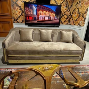 Sofá <span class=keywords><strong>de</strong></span> terciopelo plisado dorado Muebles <span class=keywords><strong>de</strong></span> hotel Sofá tapizado - Product Image 3