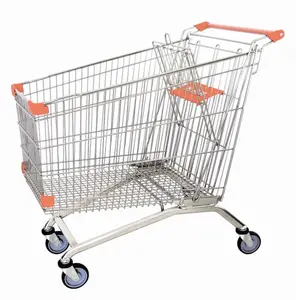 MOQ 100 PCS 240L large supermarket trolley with 4 wheels, shopping trolley for Europe supermarkets