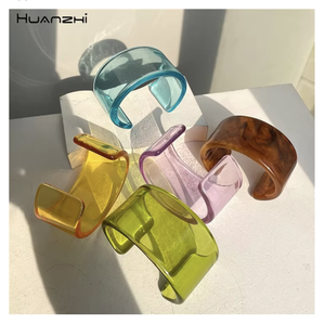 Pulsera acrílica colorida de tipo geométrico simple, brazalete de resina de acetato transparente, puños - Product Image 1