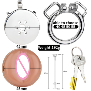 FRRK-176 Dispositif de <span class=keywords><strong>chasteté</strong></span> sissy à sangle en acier inoxydable, cages de <span class=keywords><strong>chasteté</strong></span> négatives avec labia en silicone pour bondage masculin - Product Image 6