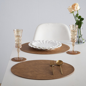 Pu Leather Placemat Round Heat Insulating Oil Resistant <b>Table</b> Mat For Dining Desktop Protection Solid Color - Product Image 4