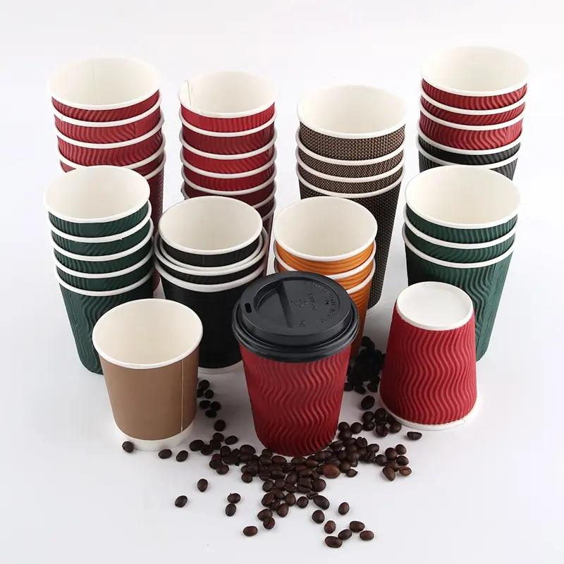 Xícaras de café personalizadas recicláveis, 6oz/8oz/10oz/12oz, logotipo personalizado, reciclável, de parede dupla, para chá, leite, café, com tampa