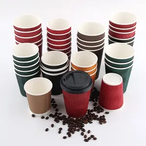6oz 8oz 10oz 12oz jetable recyclable Logo personnalisé café chaud thé lait Double papier peint tasses à café avec couvercle