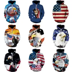 UFOGIFT X-Large 3D President Election Independence Day Hoodie Patriot American Flag Eagle Hoodies with Front Pocket