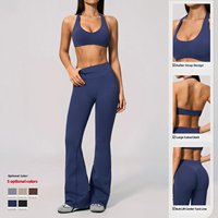 Set Yoga Flare Grosir 2 Potong, Bra Olahraga Halter Neck, Legging Pinggang Tinggi, Logo Custom, Pakaian Olahraga, Set Gym untuk Wanita, OEM