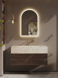 Mueble de Baño de Madera Maciza con <span class=keywords><strong>Lavabo</strong></span> Integrado de Losa de <span class=keywords><strong>Roca</strong></span> de Terracota, <span class=keywords><strong>Lavabo</strong></span> Minimalista de Estilo Japonés para Montar en la Pared - Product Image 4