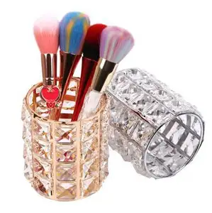 New fashion luxury square clear crystal bling storage box women lady make-up brush nail art tools holder brush pot