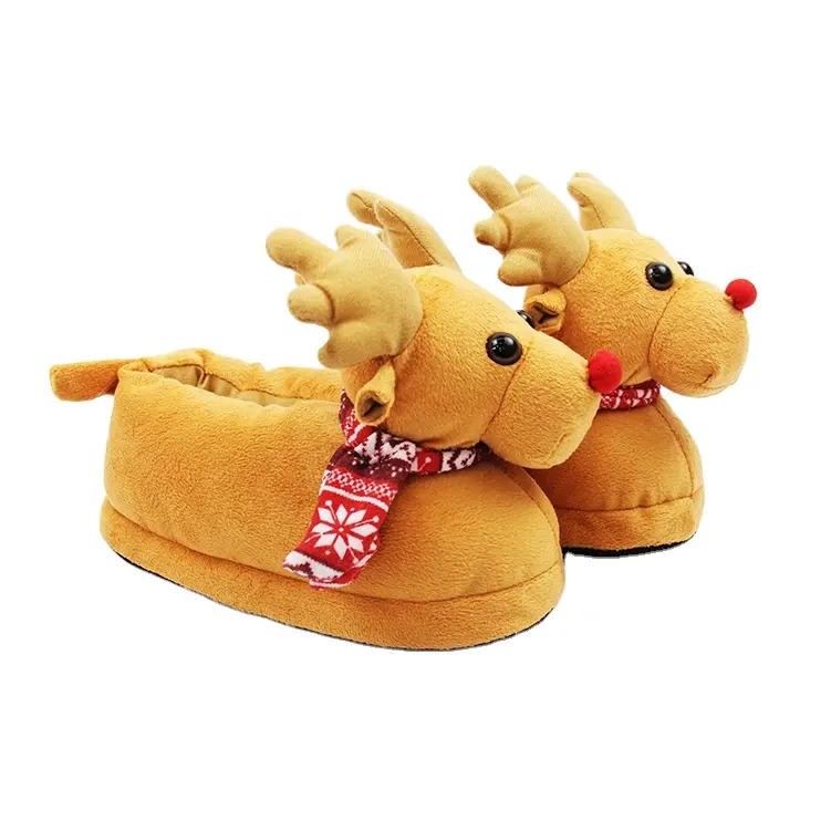 Factory Supply Animal Winter Huis Kerst Slippers Custom Pluche Dame Kerst Rendier Slippers