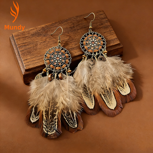 Boucles d'oreilles en plumes de attrape-rêves en bronze antique, bijoux fantaisie bohèmes faits à la main, accessoires d'oreille pour cadeau pour <span class=keywords><strong>elle</strong></span> - Product Image 1