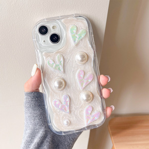 Clear Cute 3D Glitter Heart Pearl Mujeres Kawaii Bling Glitter Slim Soft TPU Protector a prueba de golpes para <span class=keywords><strong>iPhone</strong></span> 15 14 - Product Image 5