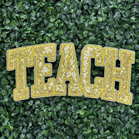Patch thermocollant à sequins de 10 pouces, grand, doré, motif lettre 'Teach' style universitaire, pour vestes, sweat-shirts et vêtements, idéal pour la rentrée scolaire
