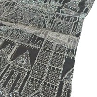 Tissu en dentelle 3D géométrique blanc brodé de perles et de sequins, 100 % polyester, pour rideaux décoratifs muraux DIY