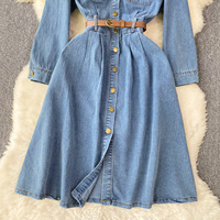 Automne nouveau Style haut de gamme rétro robe en jean lavé Vintage jupe longue à simple boutonnage avec taille naturelle au genou