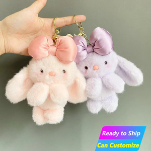 Großhandel: Personalisierte Hasen-Plüsch-Schlüsselanhänger – Kawaii Lop-Ear-Kaninchen-Stofftier mit großer Satin-Schleife als Taschenanhänger und Schlüsselanhänger - Product Image 1