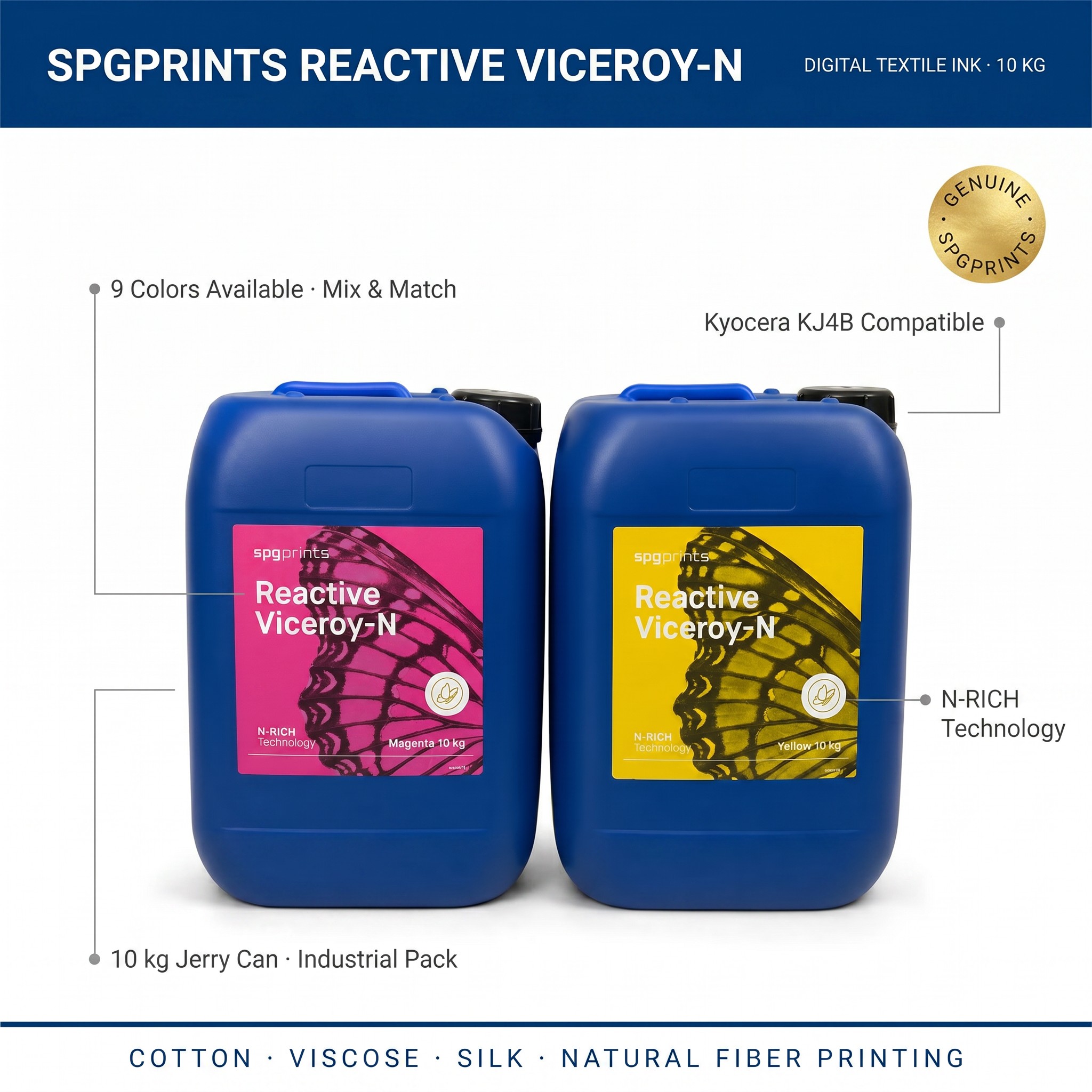 Genuine SPGPrints Reactive Viceroy N Ink 10kg Drum For Kyocera KJ4B Digital Textile Printing Cotton Silk Viscose Fabric